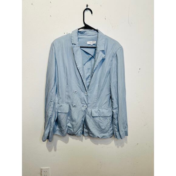 ROSETTA GETTY Light Blue Linen V-Neck Double Breasted Blazer Jacket Size 14 - Picture 9 of 15